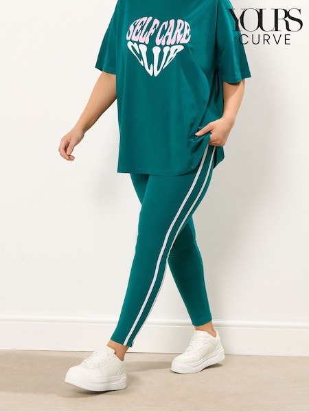 Yours Curve Green Side Stripe Leggings (V04795) | £24