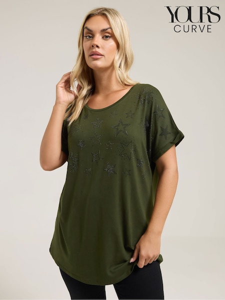 Yours Curve Green Star Hot Fix Grown On T-Shirt (V04814) | £27
