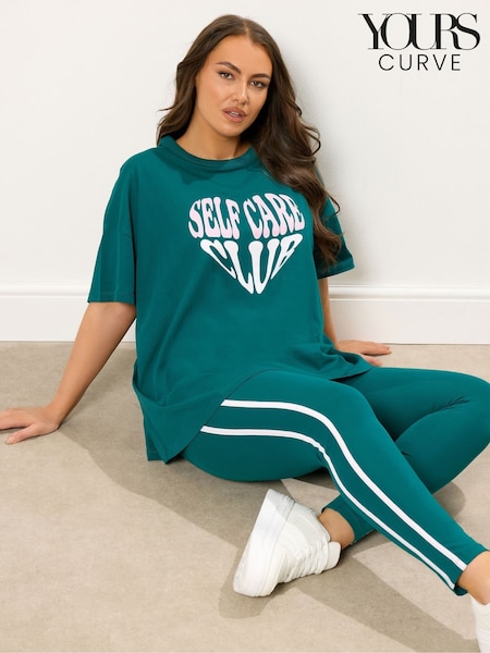 Yours Curve Green Self Care Club T-Shirt (V04825) | £22