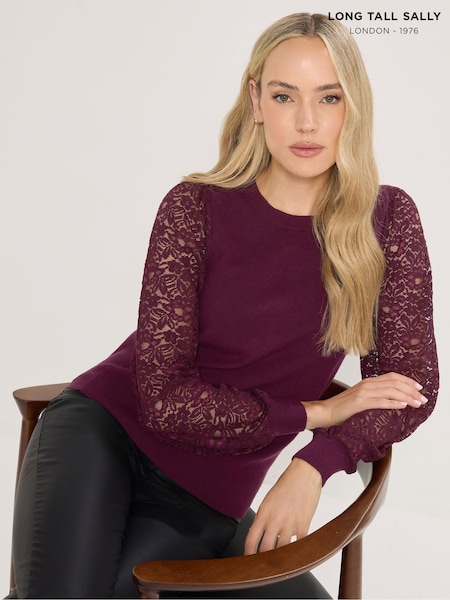 Long Tall Sally Red Lace Sleeve Jumper (V04841) | £33