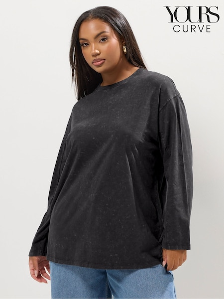 Yours Curve Grey Seam Detail Acid Wash Skater Top (V04858) | £20