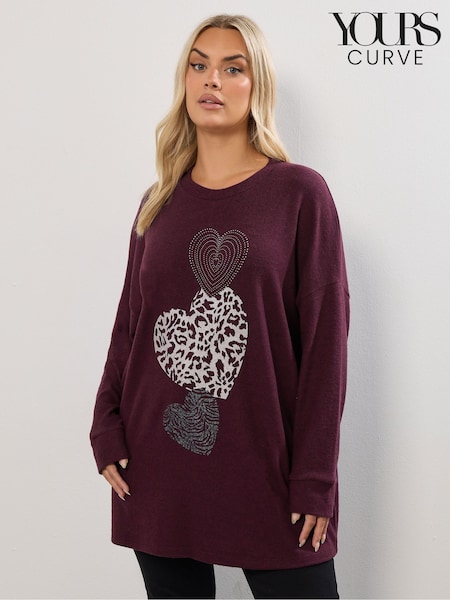 Yours Curve Purple Placement Animal Heart Jumper (V04871) | £34