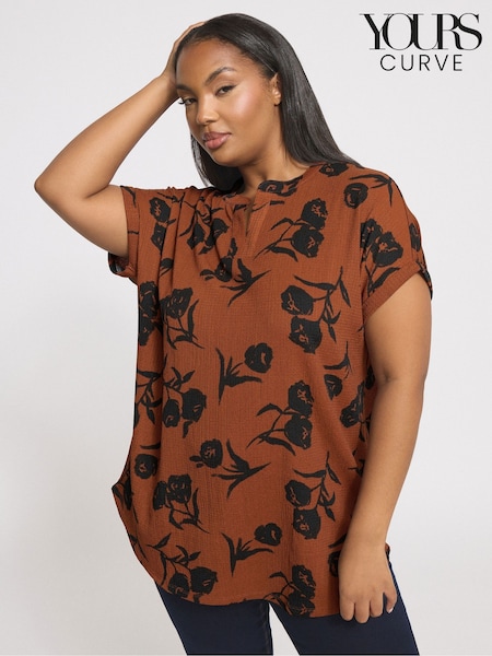 Yours Curve Orange Notch Neck Top (V04875) | £24