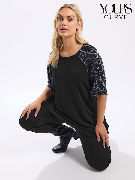 Yours Curve Black Raglan T-Shirt (V04884) | £24