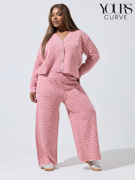 Yours Curve Pink Limited Leopard Knitted Trousers (V04886) | £31