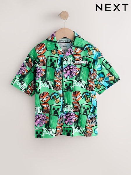 Green All Over Print Minecraft Short Sleeve Jersey Shirt (3-16yrs) (V04901) | £18 - £21