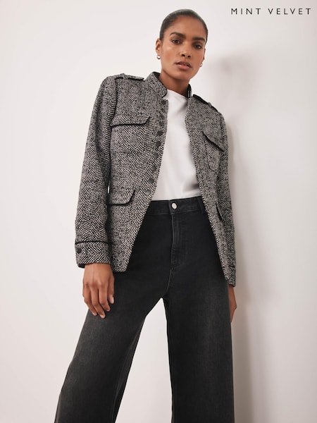 Mint Velvet Black Textured Military Jacket (V04909) | £190