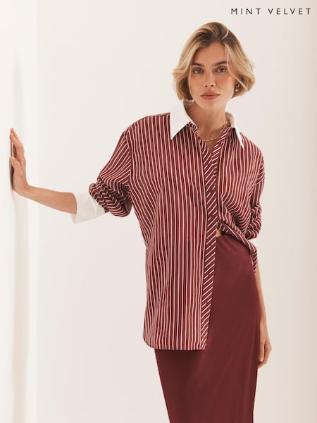 Mint Velvet Red Burgundy Striped Long Sleeve Shirt (V04932) | £79