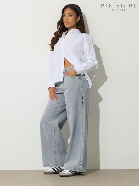 PixieGirl Petite Blue Pearl Side Wide Leg Jeans (V04964) | £45