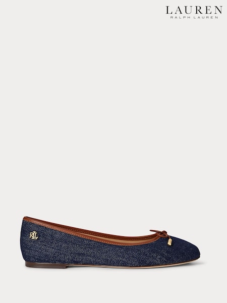 Lauren Ralph Lauren Blue Jayna Denim Leather Trim Ballet Flats (V06013) | £120