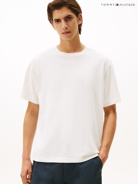 Tommy Hilfiger White Varsity Textured Crest Embroidery T-Shirt (V06118) | £75