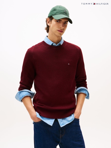 Tommy Hilfiger Red Pure Lambswool Crew Neck Jumper (V06140) | £140