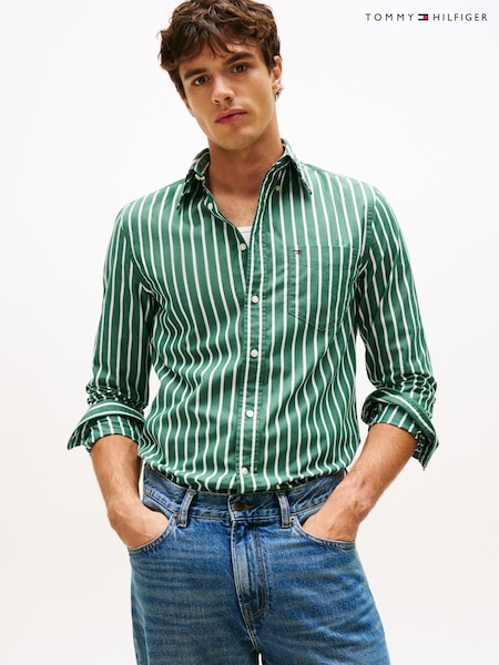 Tommy Hilfiger Green Flex Regular Fit Stripe Shirt (V06148) | £85