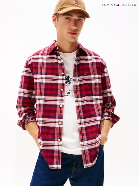 Tommy Hilfiger Red Regular Fit Tartan Check Flannel Shirt (V06150) | £100
