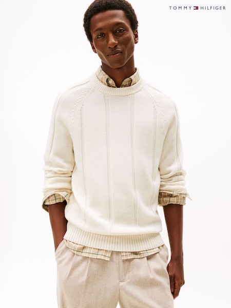 Tommy Hilfiger Cream Smart Casual Textured Wool Blend Jumper (V06151) | £150