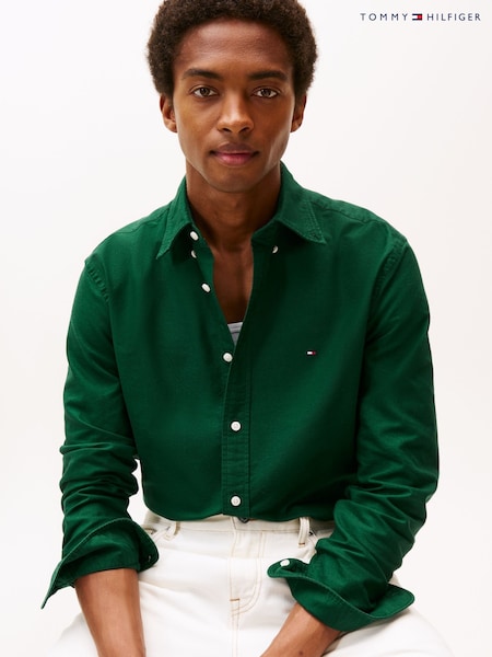 Tommy Hilfiger Ornamental Green Regular Fit Flag Embroidery Oxford Shirt (V06152) | £85