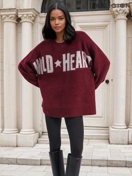 Religion Red Hatty Wild Heart Overszied Jumper (V06173) | £90