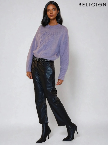 Religion Purple Lucy Love Jumper In Soft Loose Knit With Love Embroidered Slogan (V06180) | £68
