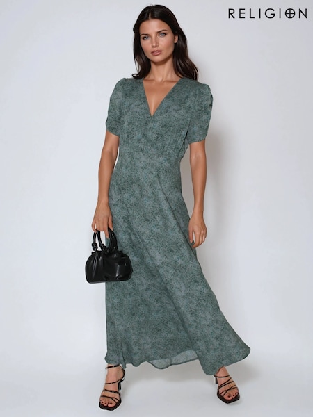Religion Green Isabel Maxi Tea In Pale And Eau D'neil Print (V06210) | £80
