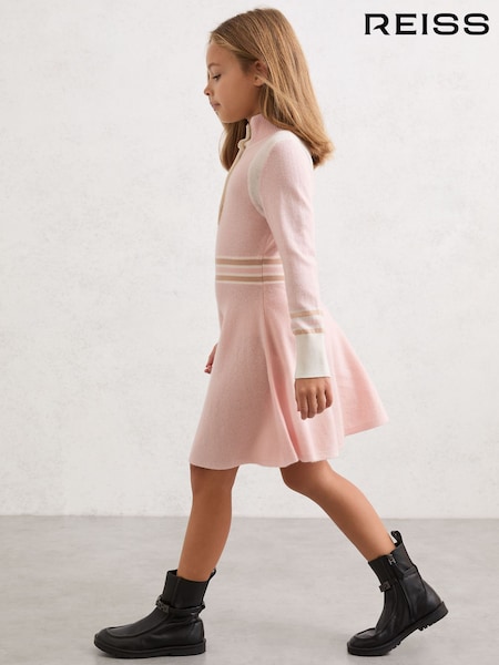 Reiss Pink Vienne 9-13 yrs Wool-Blend Funnel-Neck Knit Dress With Cashmere (V06378) | £76