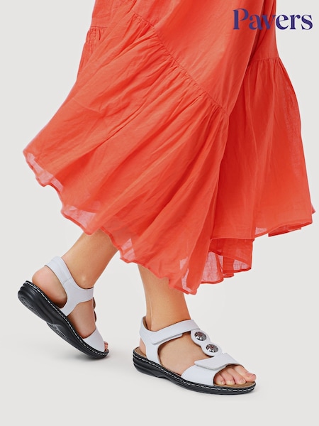 Pavers White Leather Dual-Touch Fastening Sandals (V06529) | £40