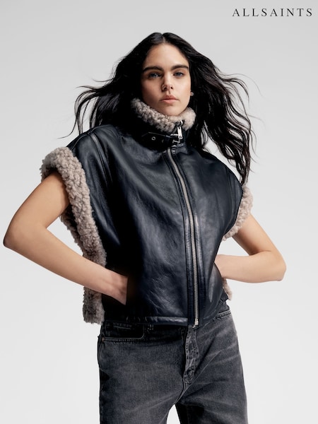 AllSaints Black Marlin Shearling Gilet (V06553) | £799