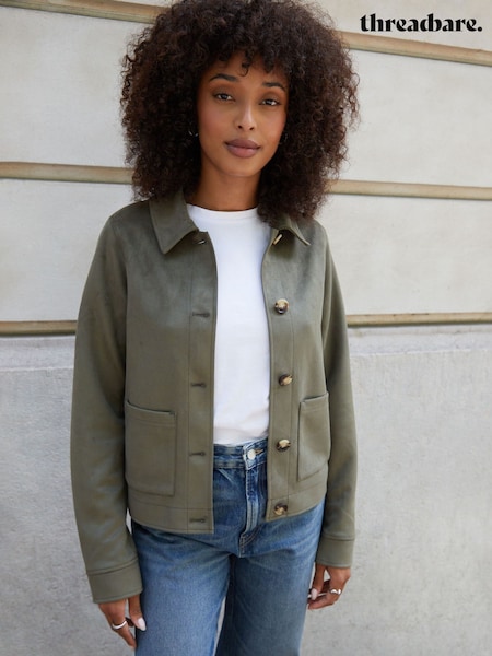 Threadbare Green Cropped Button Up Suedette Shacket (V06700) | £42