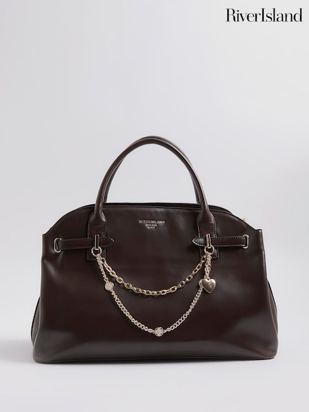 River Island Brown Curve Top Charm Tote Bag (V06714) | £54