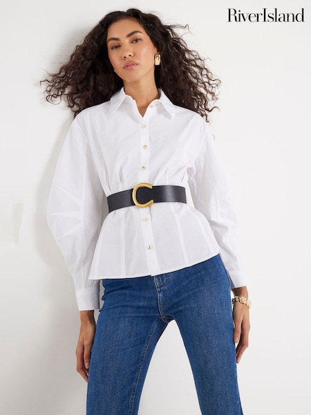 River Island White Belted Poplin Shirt (V06717) | £46