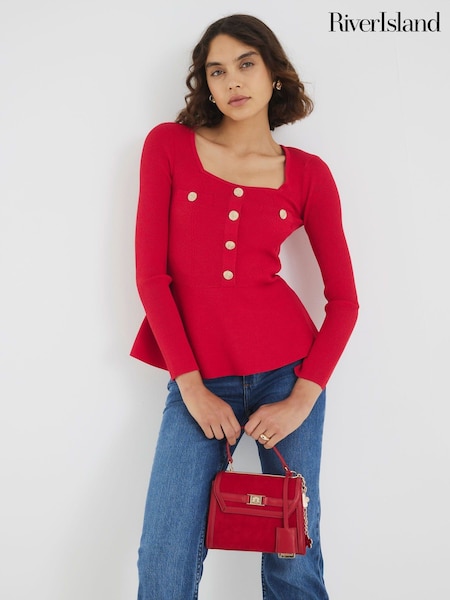 River Island Red Peplum Brunch Blouse (V06729) | £46