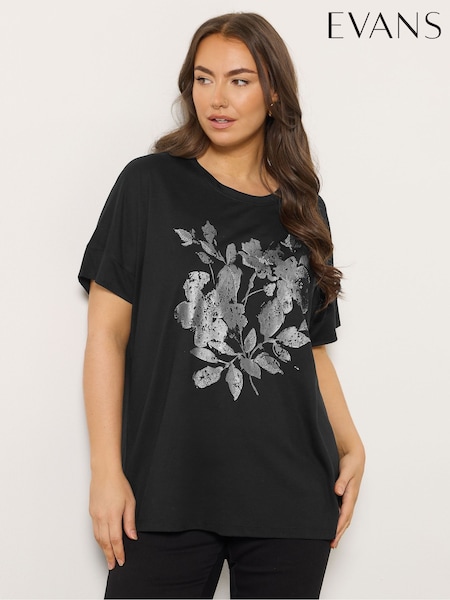 Evans Smokey Floral T-Shirt (V06735) | £0