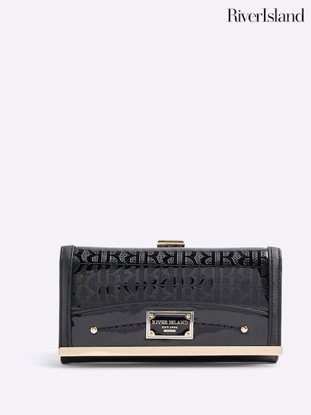 River Island Black Patent Monogram Panelled Purse (V06739) | £24