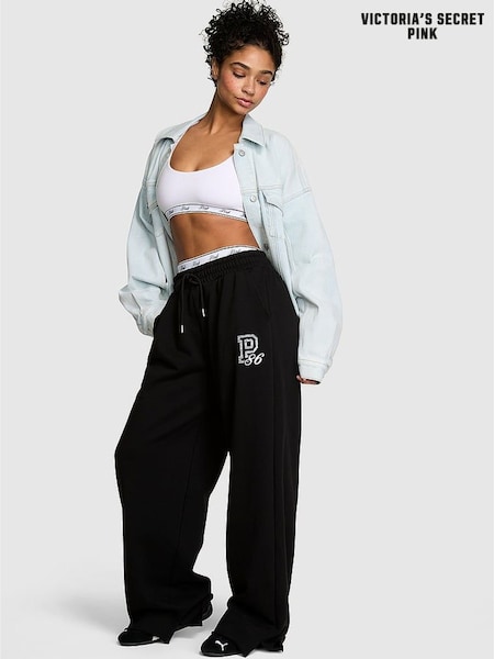 Victoria's Secret PINK Black Logo Print Fleece Joggers (V06827) | £50