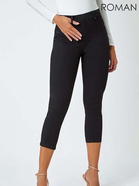 Roman Black Cropped Stretch Denim Leggings (V06891) | £32