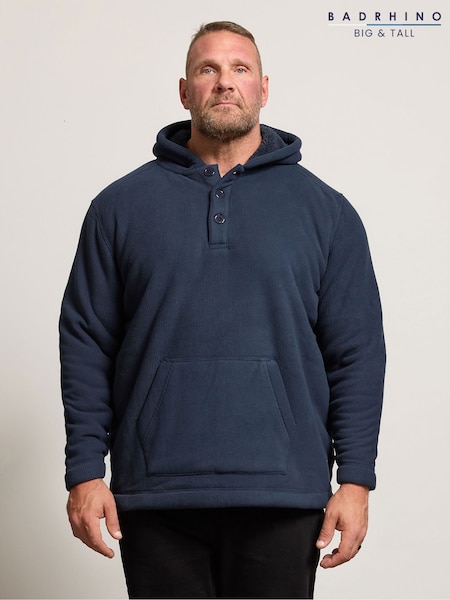 BadRhino Big & Tall Blue Button Neck Borg Line Hoodie (V06904) | £45