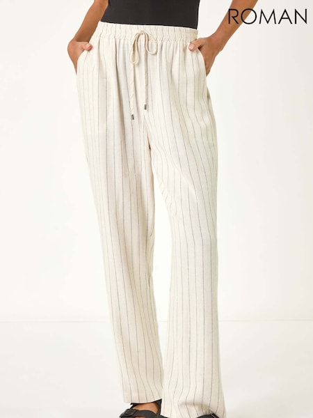 Roman Natural Full Length Linen Trousers (V06910) | £40
