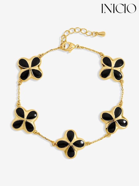 Inicio Gold Tone Jet Enamel Clover Bracelet (V06970) | £28