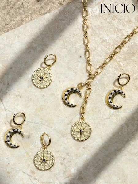 Inicio Gold Tone Celestial Moon Charm Hoop Earrings (V06981) | £25