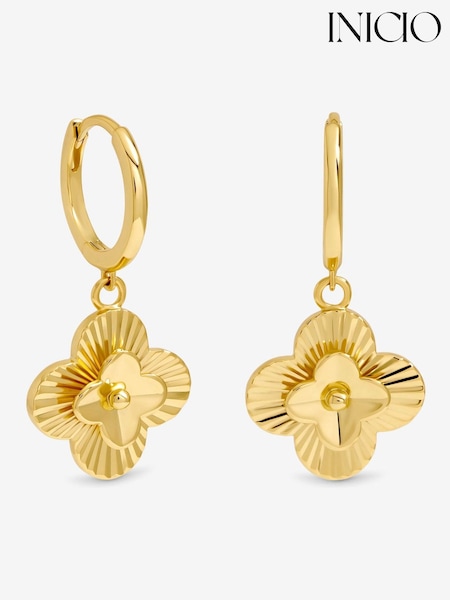 Inicio Gold Tone Diamond Cut Clover Huggie Earrings (V06988) | £25