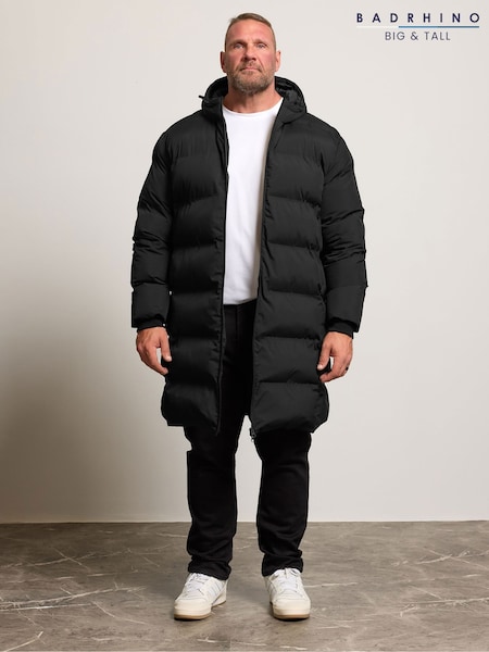 BadRhino Big & Tall Black Seamless Puffer Longline Jacket (V08041) | £95