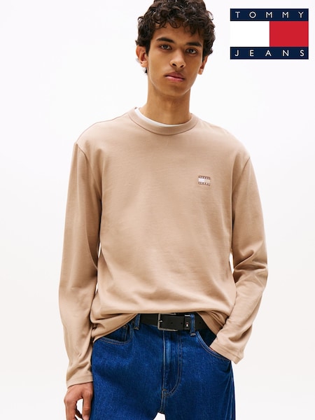 Tommy Jeans Brown Tonal Badge Long Sleeve T-Shirt (V08049) | £40