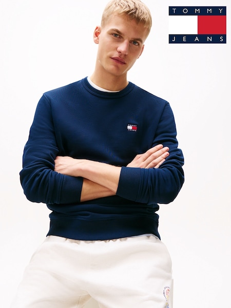 Tommy Jeans Blue Tonal Badge Crew Neck Sweatshirt (V08053) | £70