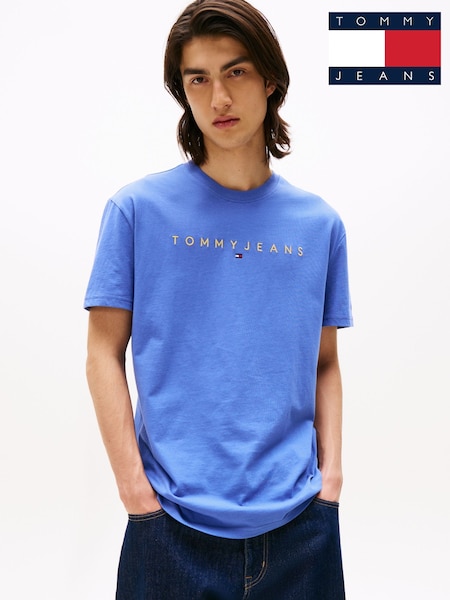 Tommy Jeans Blue Linear Logo Embroidery Crew Neck T-Shirt (V08054) | £30