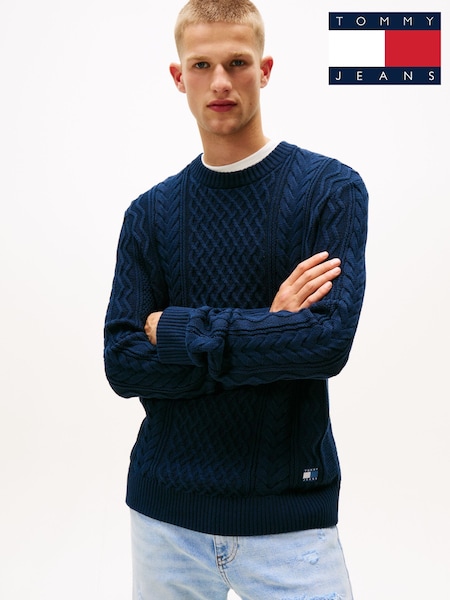 Tommy Jeans Blue Badge Cable Knit Slim Jumper (V08057) | £95