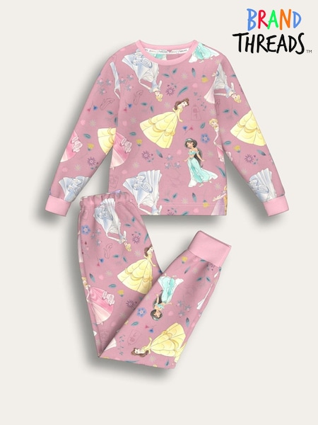 Brand Threads Pink Disney Princess Fleece Pyjamas Set (V08096) | £20