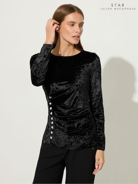 Star by Julien MacDonald Black Button Detail Velvet Top (V08126) | £50