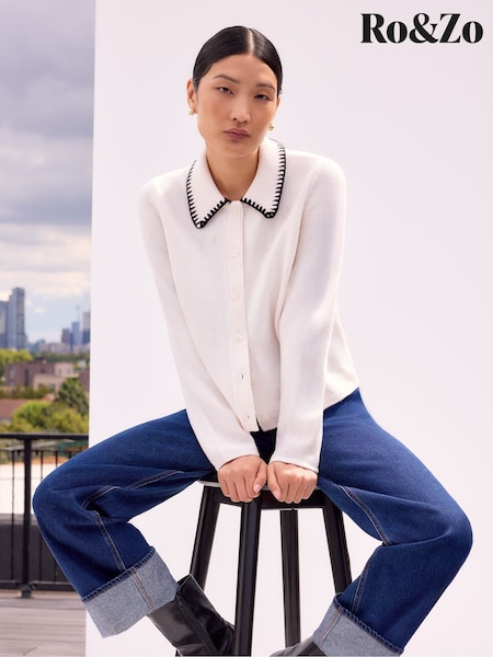 Ro&Zo White Ivory Contrast Stitch Cardigan (V08149) | £79