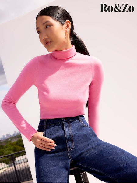 Ro&Zo Pink Cotton Blend Roll Neck Top (V08164) | £49