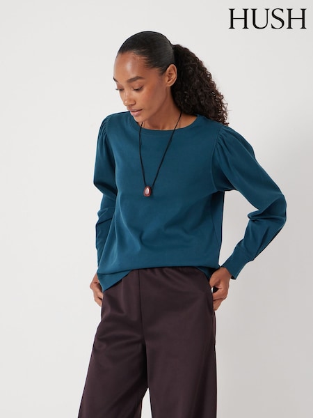 Hush Green Emily Puff Sleeve Jersey Top (V08179) | £40