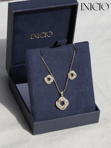 Inicio Gold Cubic Zirconia Open Knot Set Gift Box (V08185) | £30